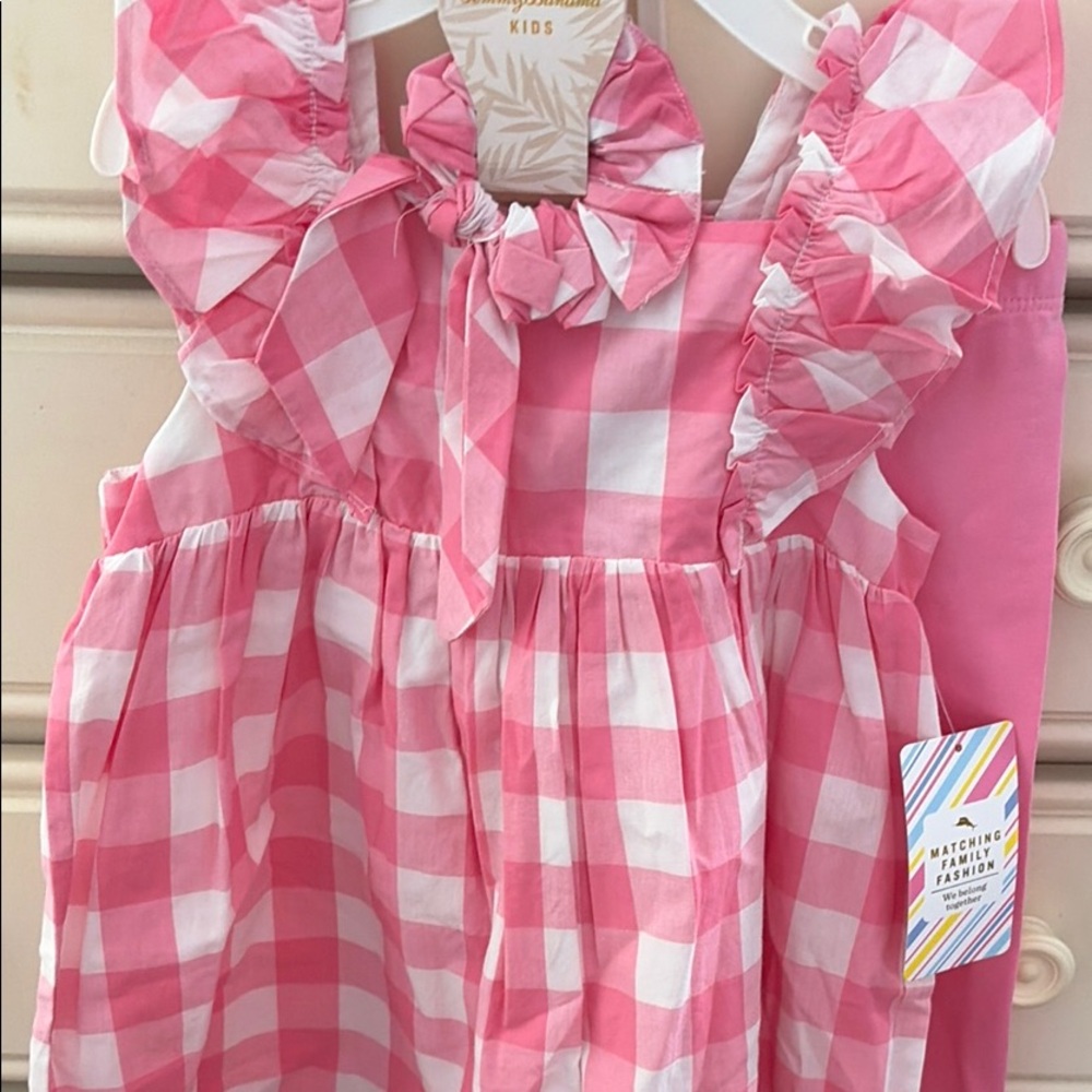 Tommy Bahama kids Pink & White Gingham Toddler Dress & leggings new with tags 4T